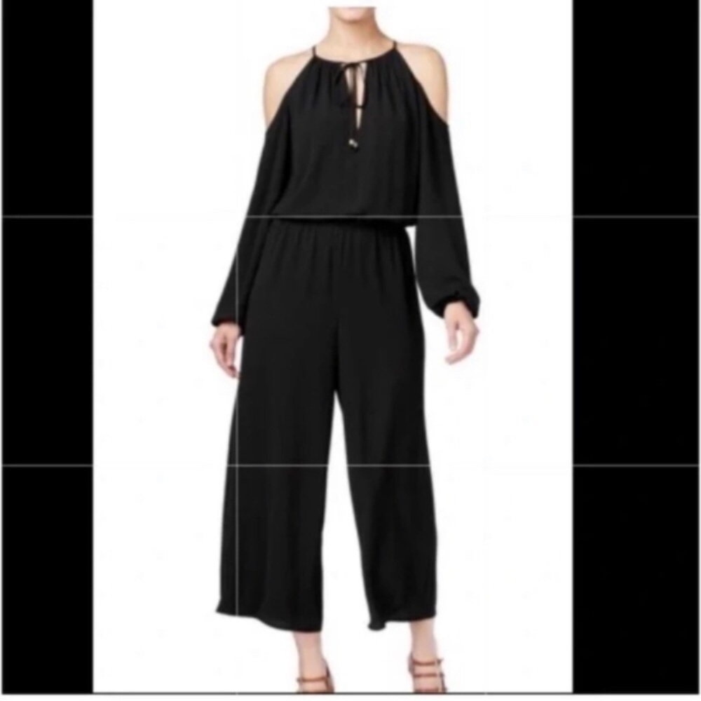 Michael Kors Black Wide Leg Cold Shoulder Jumpsuit